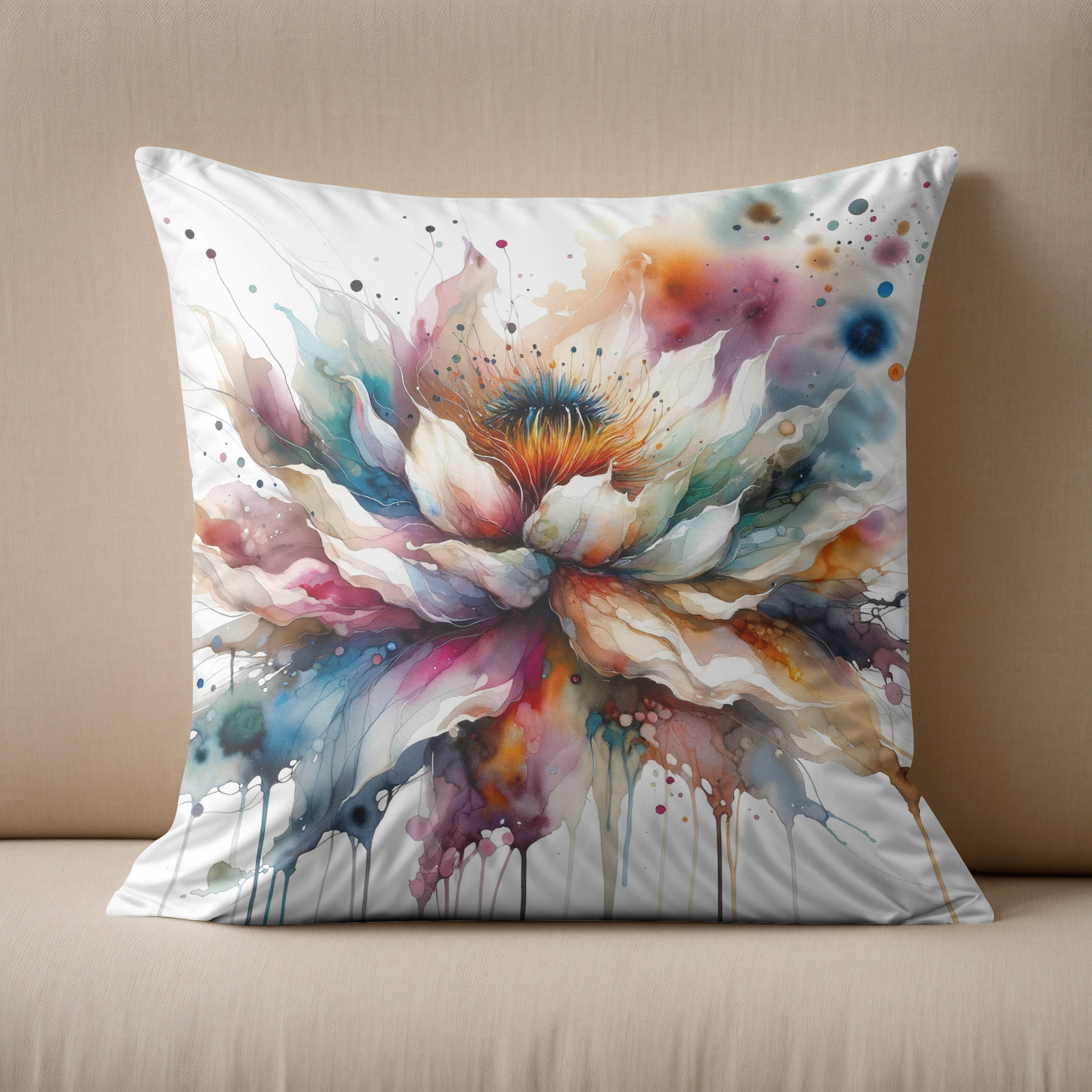 Kissen: Colorful Watercolor Blossom – Image 2