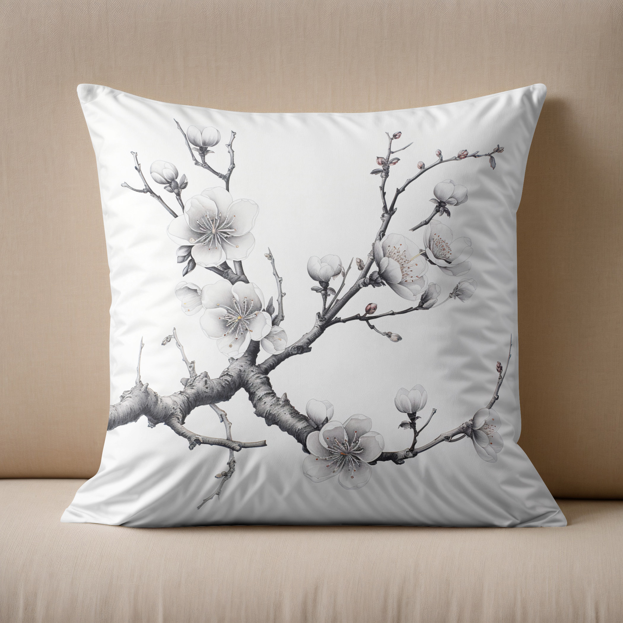 Kissen: White Cherry Blossom Branch