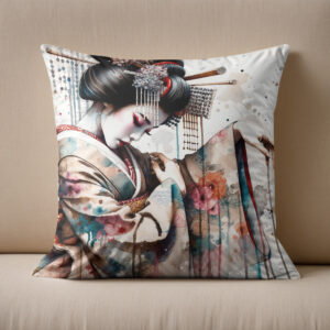 Kissen: Modern Geisha Dancer With Floral Kimono