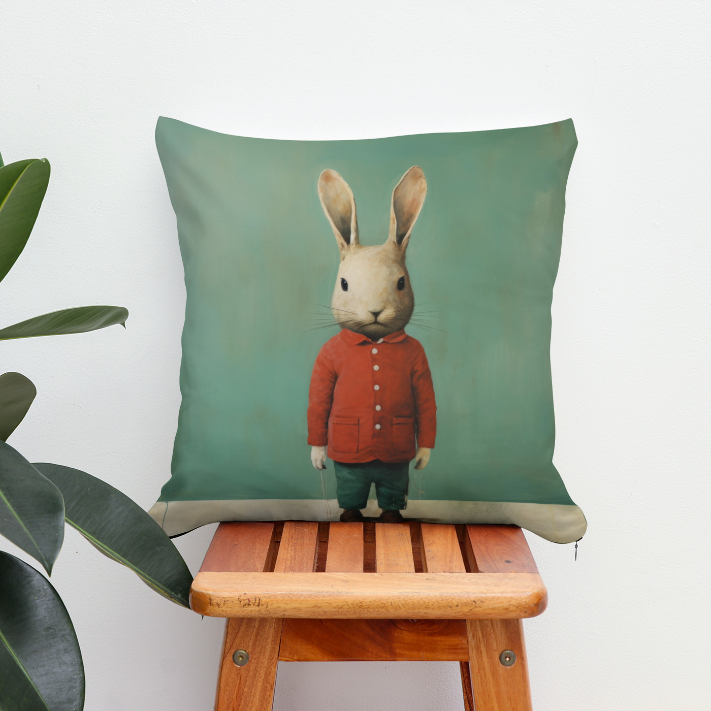 Kissen: Minimal Rabbit Portrait