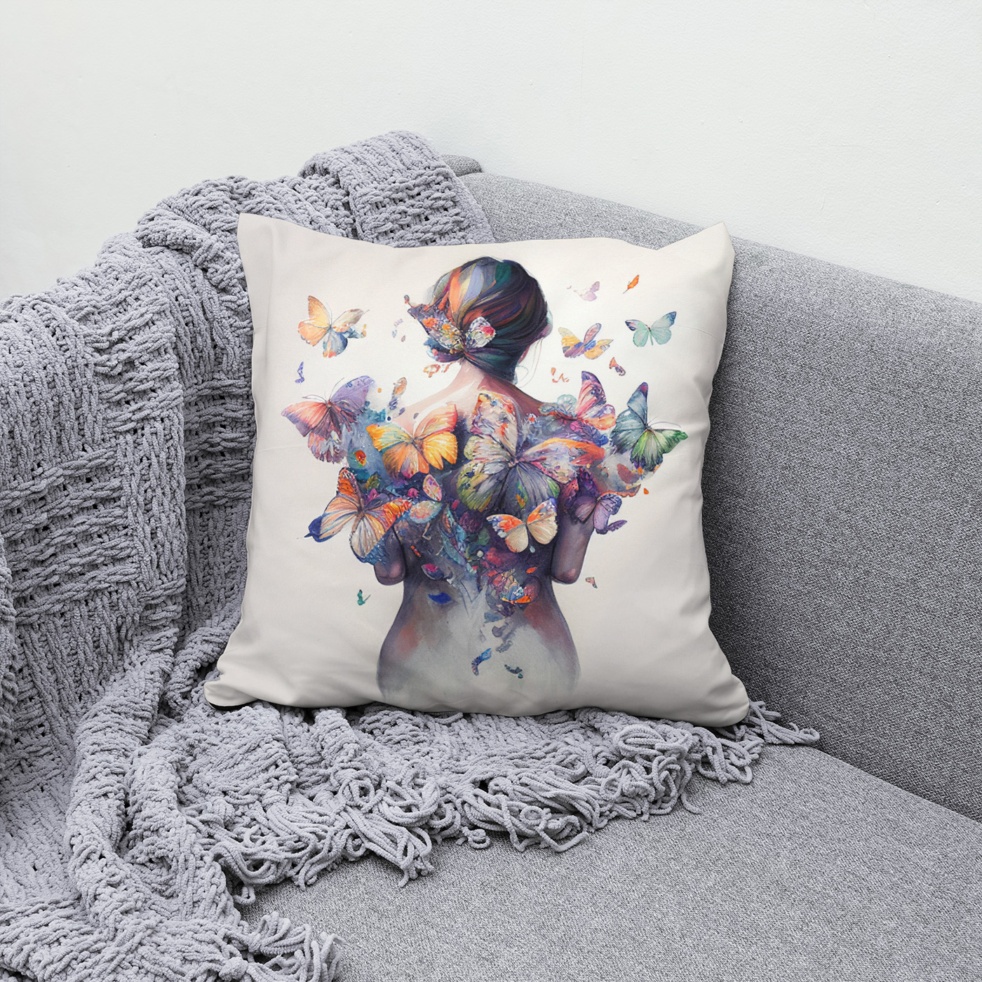 Kissen: Watercolor Butterfly Embrace