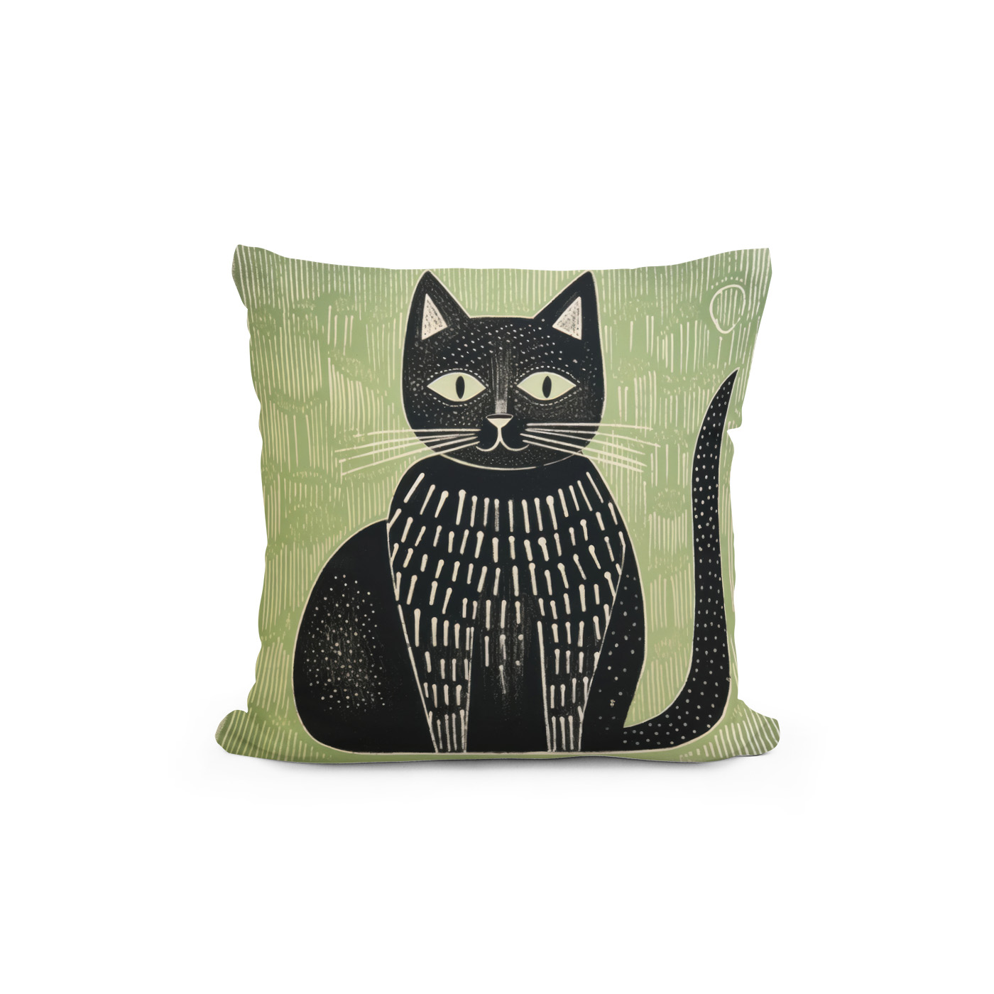 Kissen: Black Folk Cat on Sage Green - immagine 2