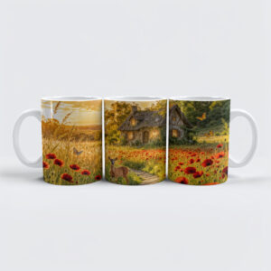 raxxa Premium-Tasse: Poppy Field Cottage with Wooden Path