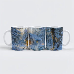 raxxa Premium-Tasse: Winter Cottage by the Forest Stream