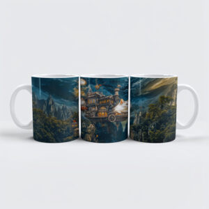raxxa Premium-Tasse: Flying castle cats Steampunk night