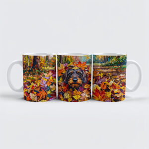 raxxa Premium-Tasse: Dachshund Resting in Colorful Autumn Leaves