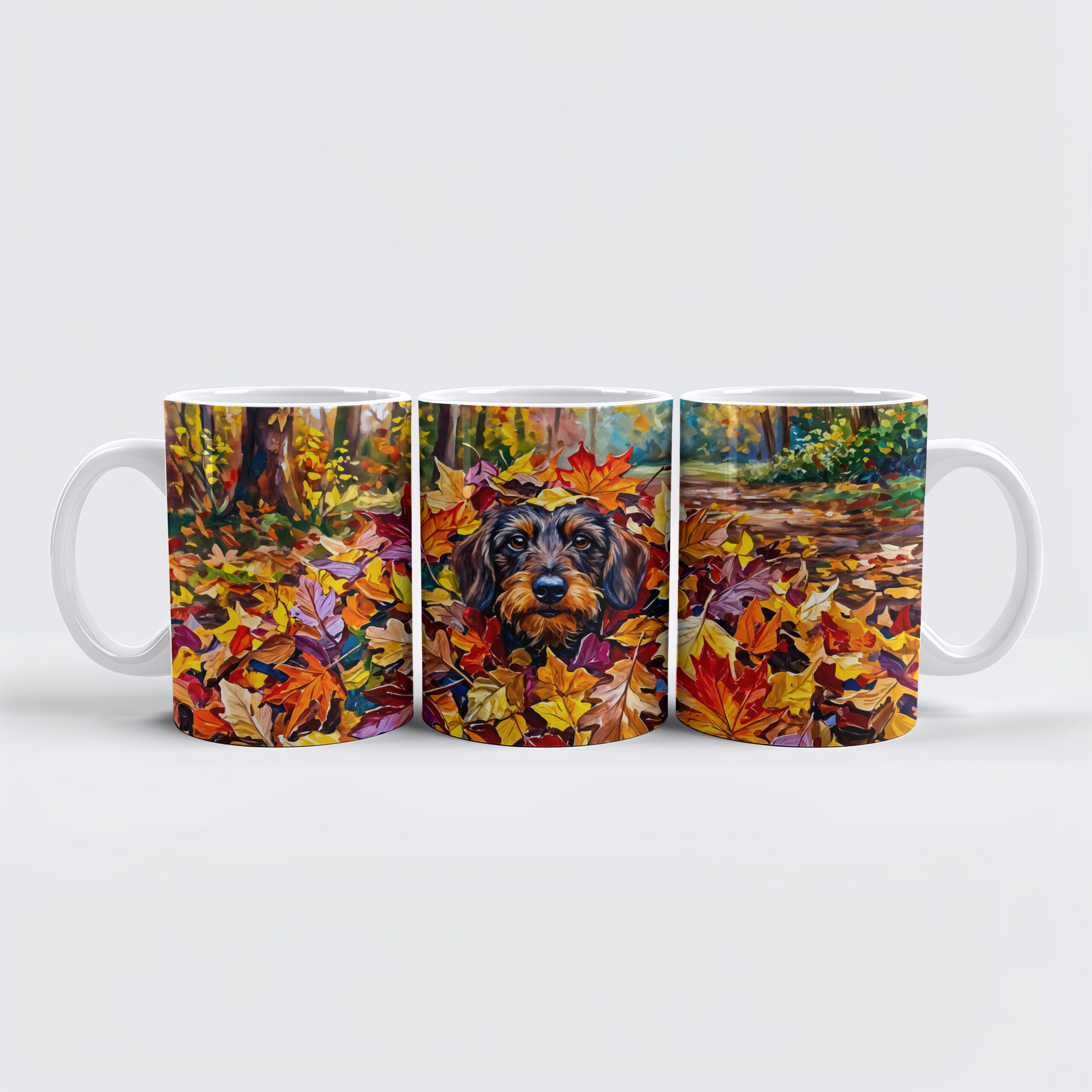 raxxa Premium-Tasse: Dachshund Resting in Colorful Autumn Leaves
