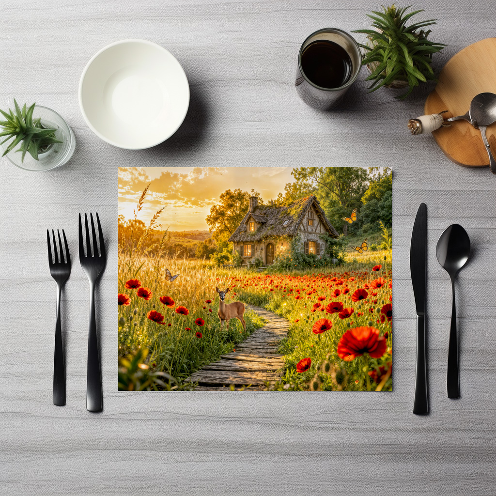 raxxa Premium-Tischset: Poppy Field Cottage with Wooden Path - immagine 3