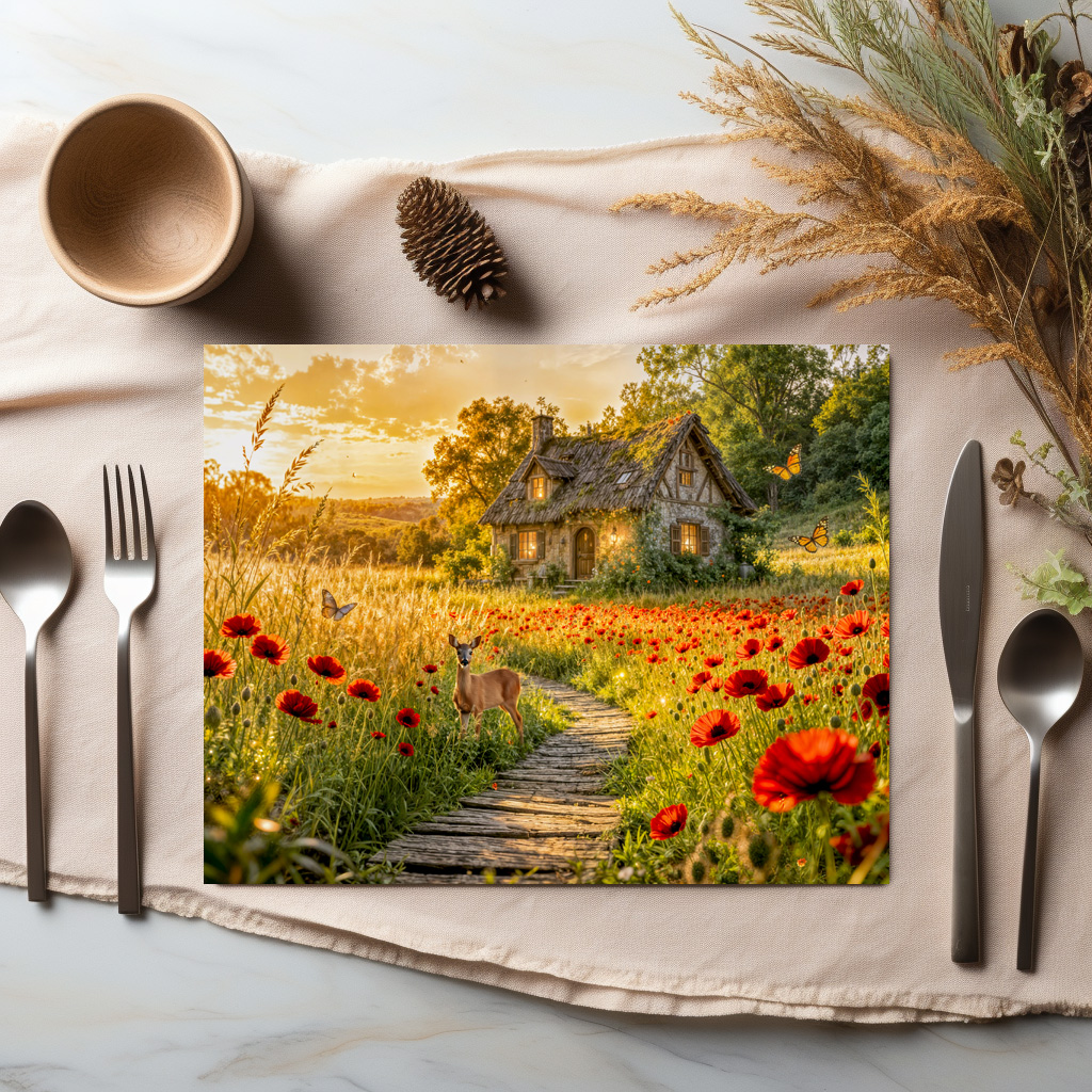raxxa Premium-Tischset: Poppy Field Cottage with Wooden Path - immagine 2