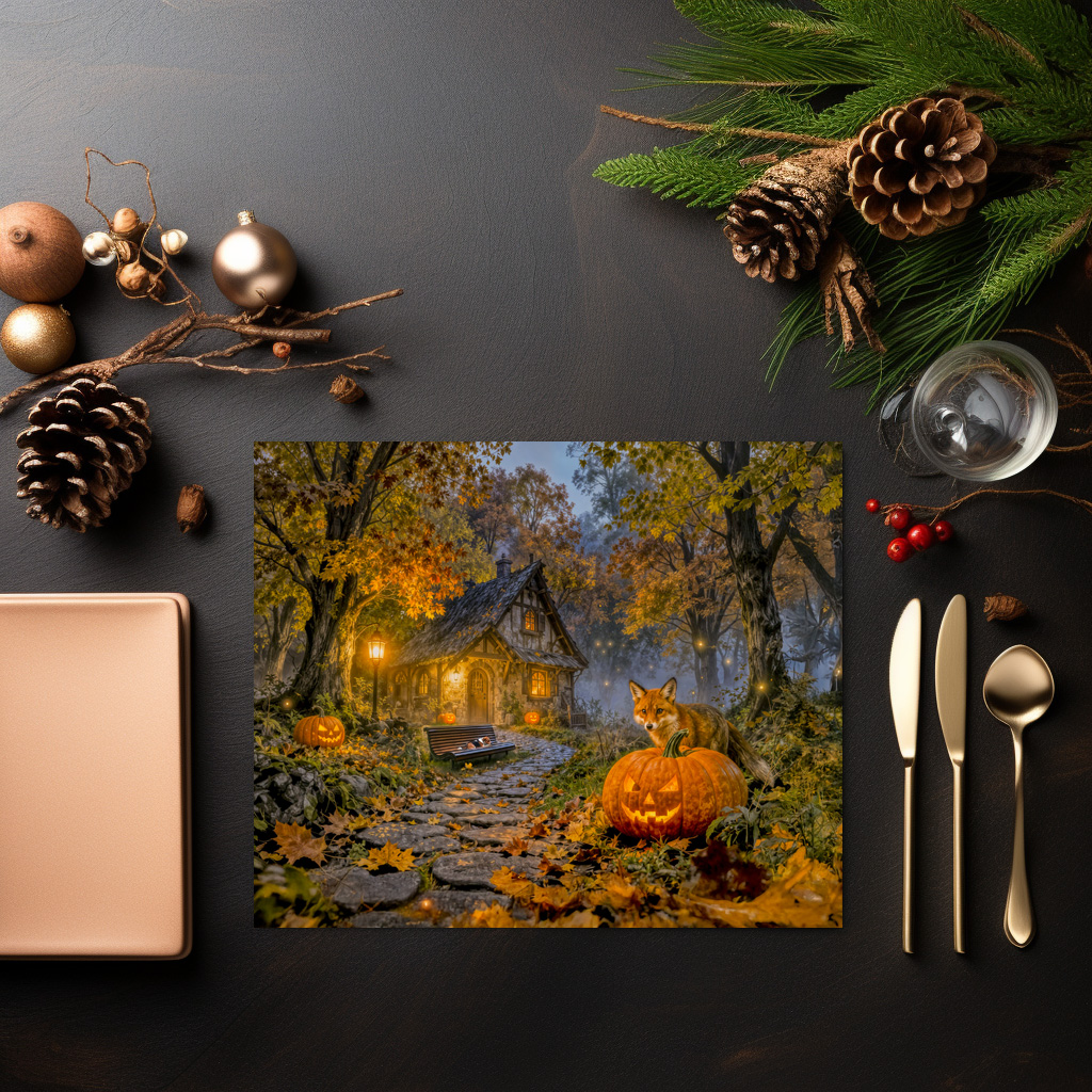 raxxa Premium-Tischset: Halloween Forest Cottage with Fox - Image 3