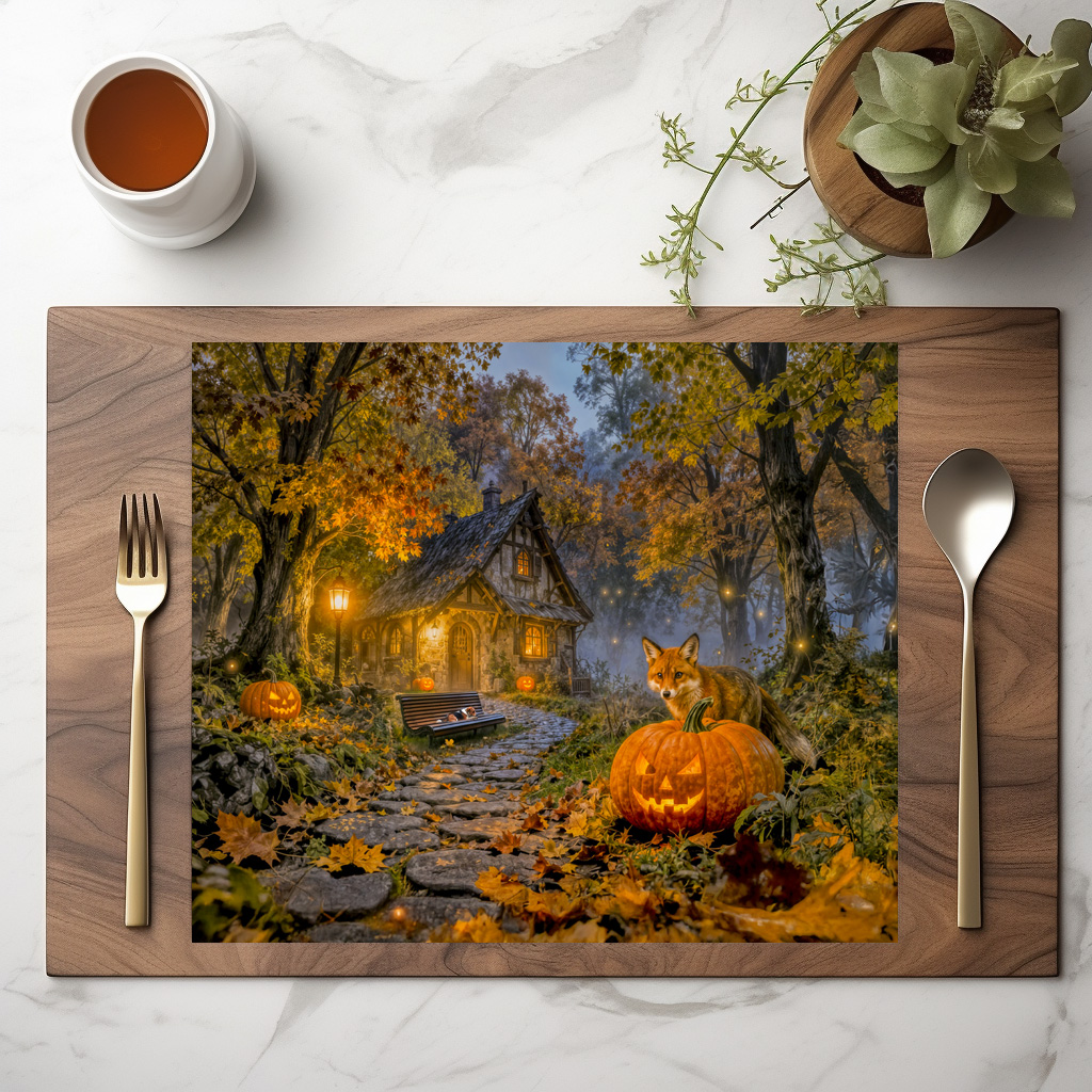 raxxa Premium-Tischset: Halloween Forest Cottage with Fox - Image 2