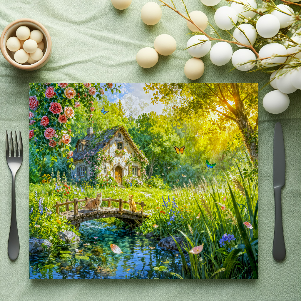 raxxa Premium-Tischset: Rose Petal Cottage by the Wildbrook