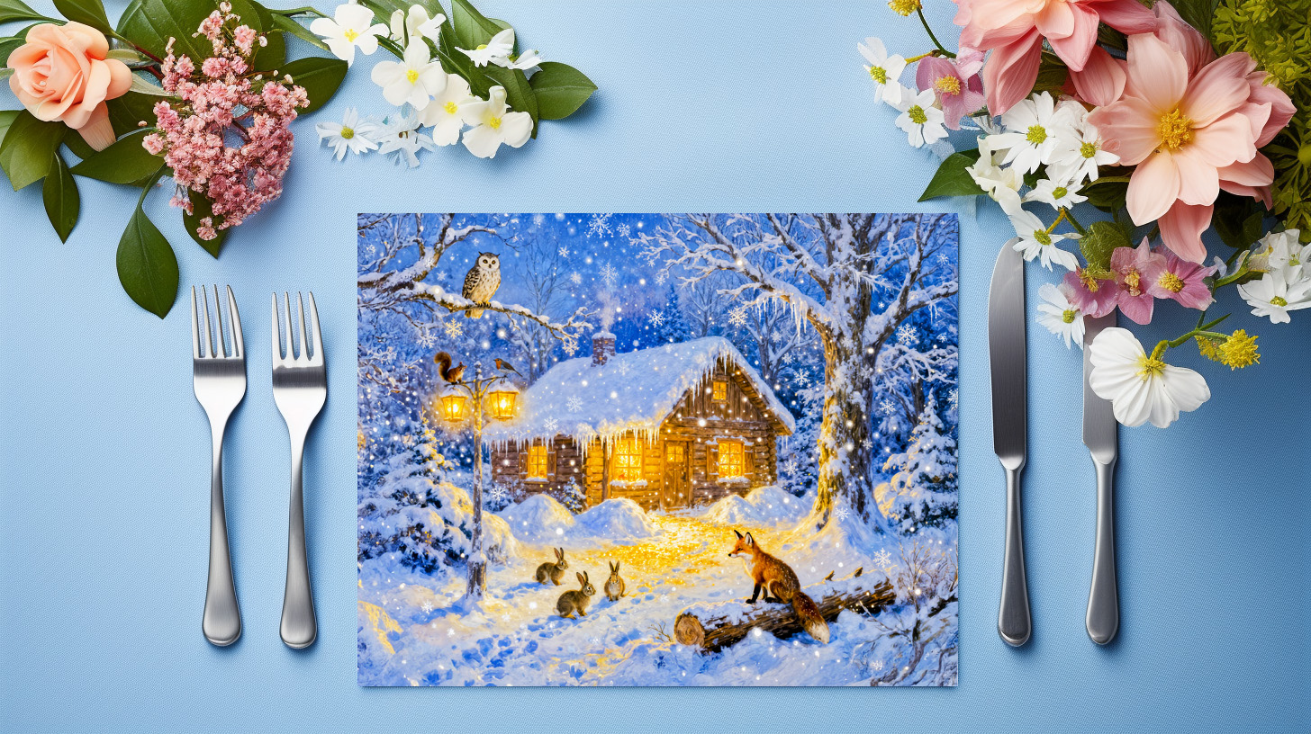 raxxa Premium-Tischset: Winter Forest Cottage with Woodland Animals – Image 3