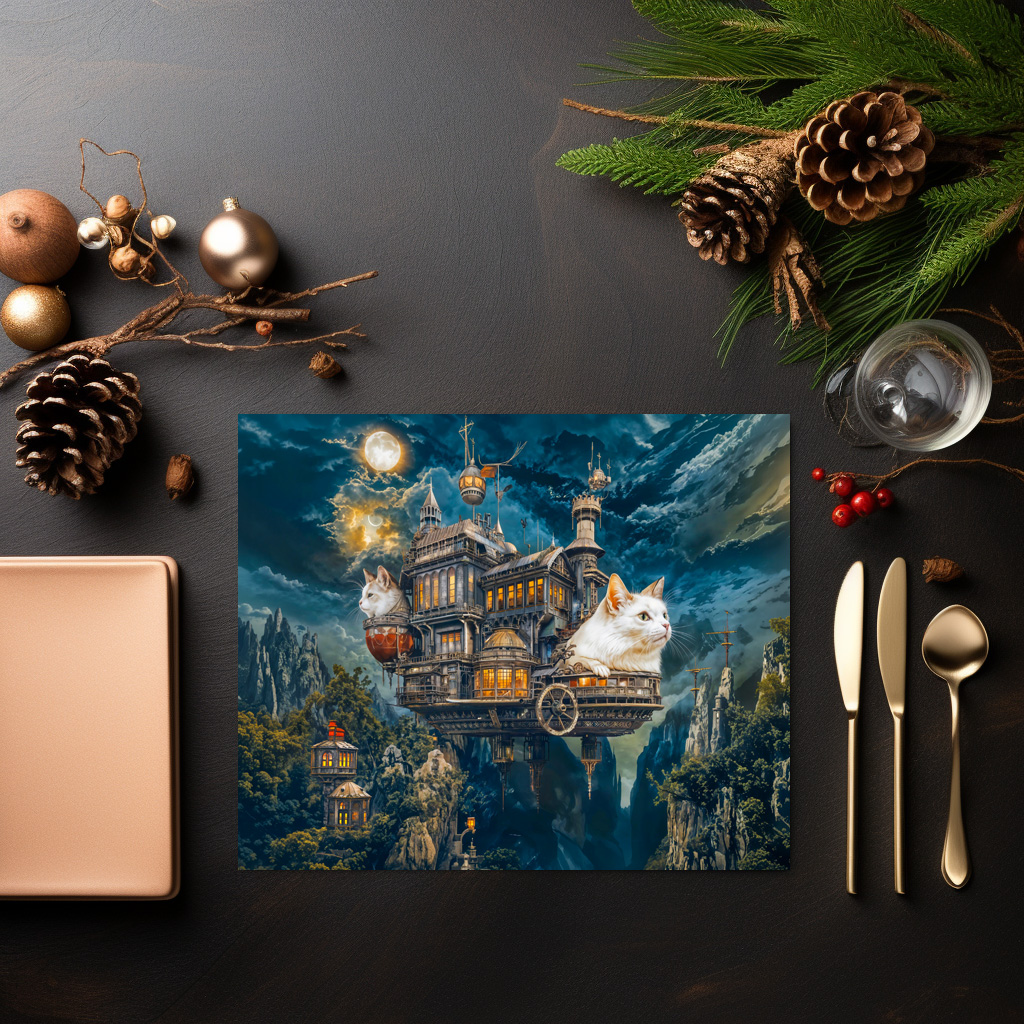 raxxa Premium-Tischset: Flying castle cats Steampunk night - Imagen 2