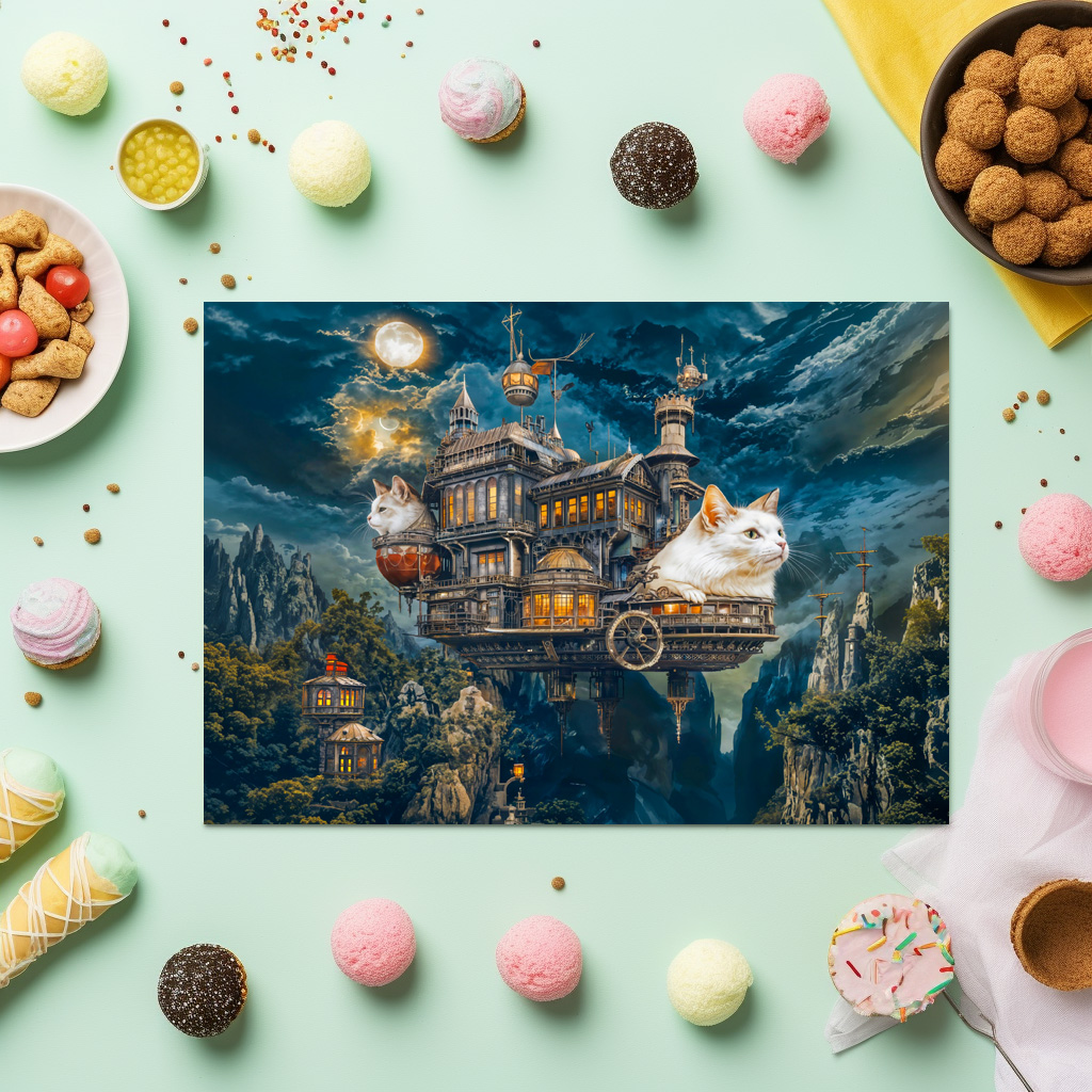 raxxa Premium-Tischset: Flying castle cats Steampunk night - Imagen 3
