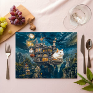 raxxa Premium-Tischset: Flying castle cats Steampunk night