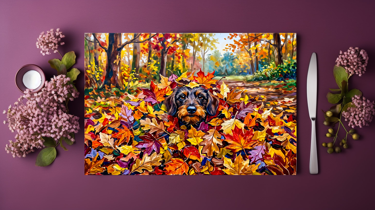 raxxa Premium-Tischset: Dachshund Resting in Colorful Autumn Leaves – Image 3