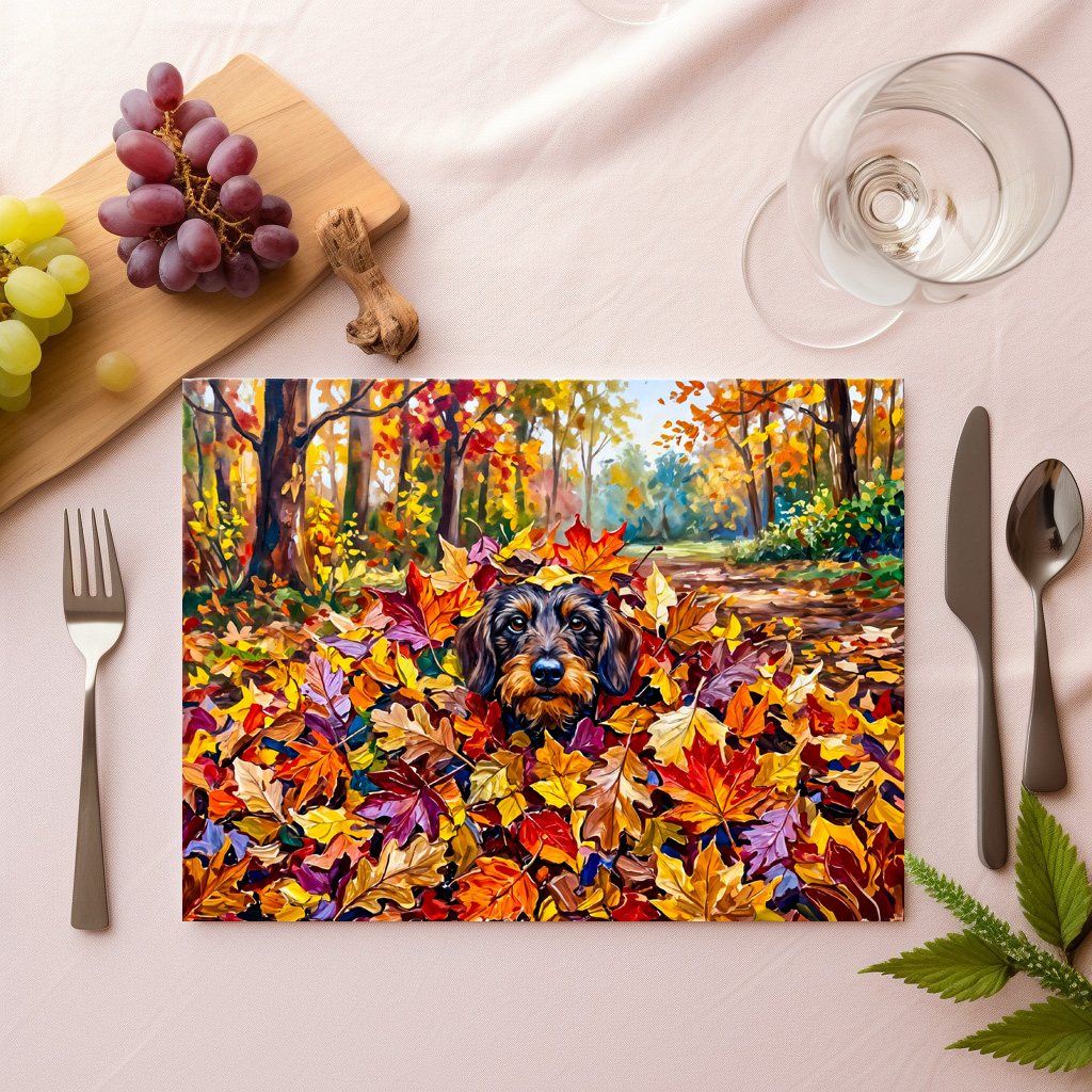 raxxa Premium-Tischset: Dachshund Resting in Colorful Autumn Leaves
