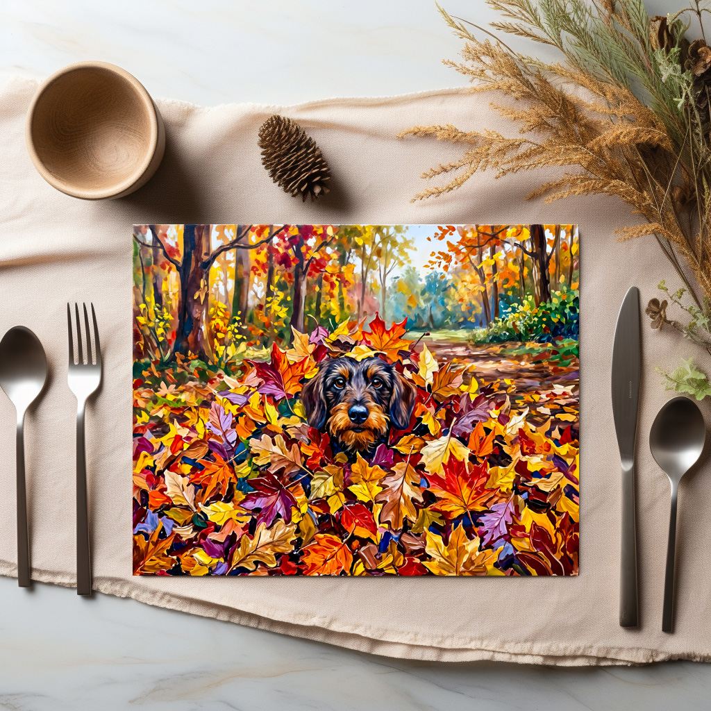 raxxa Premium-Tischset: Dachshund Resting in Colorful Autumn Leaves – Image 2