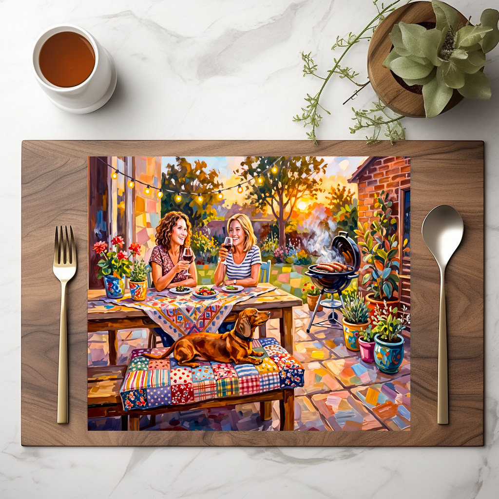 raxxa Premium-Tischset: Dachshund Resting Beside Outdoor Evening Garden Table - immagine 2