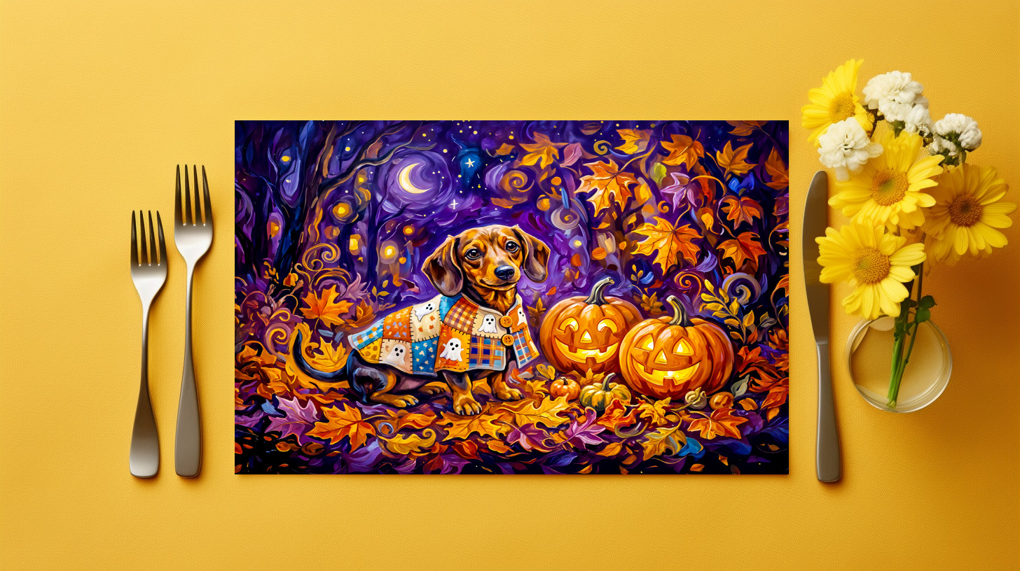 raxxa Premium-Tischset: Dachshund Sitting Among Pumpkins Under Autumn Night Sky - immagine 2