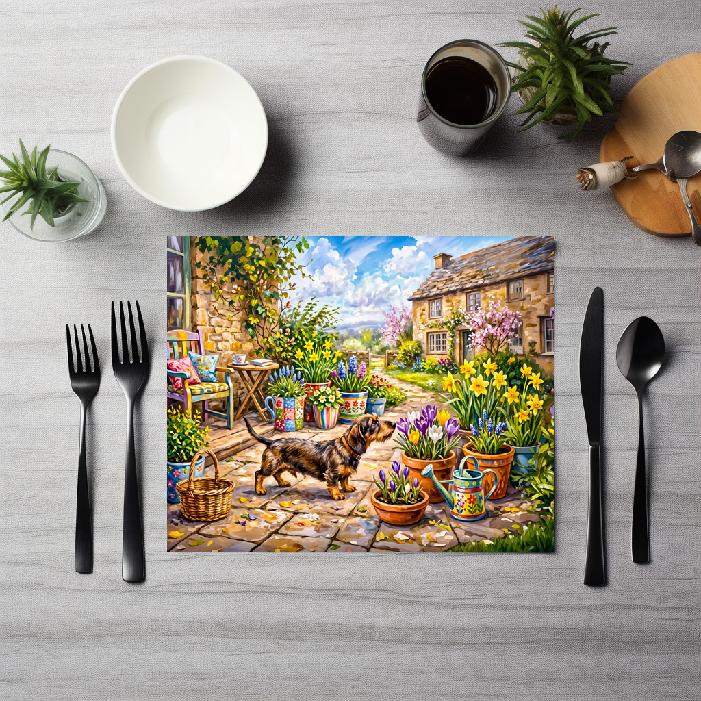 raxxa Premium-Tischset: Dachshund Walking Through Colorful Flower Patio Garden – Bild 3