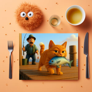 raxxa Premium-Tischset: Diebischer Kater und Angler