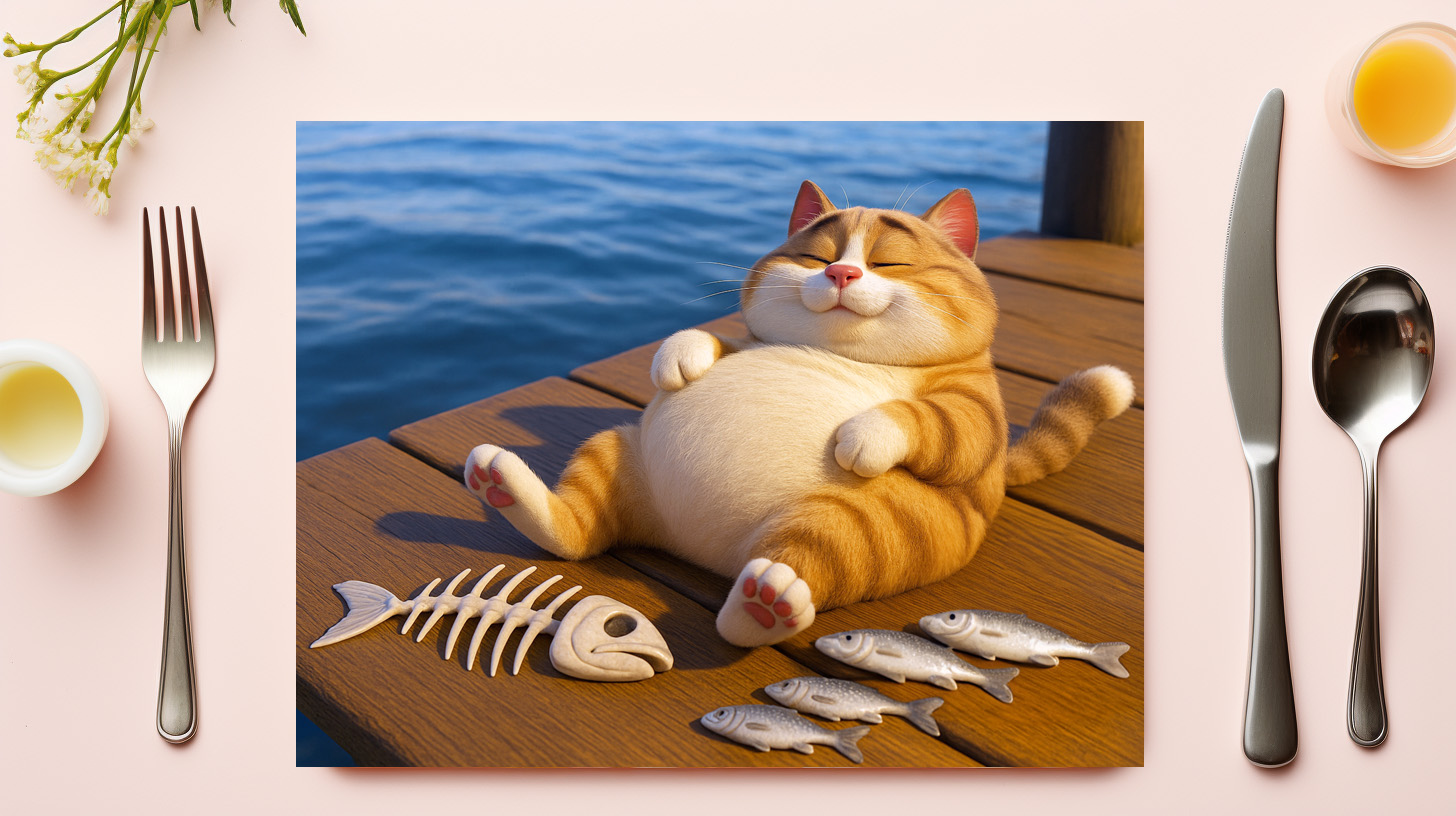 raxxa Premium-Tischset: Endlich satt - dicker Kater mit Fisch – Bild 3