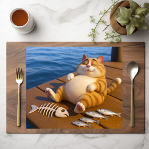 raxxa Premium-Tischset: Endlich satt - dicker Kater mit Fisch