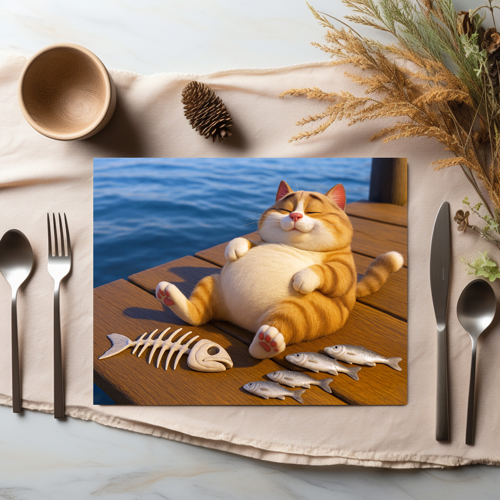 raxxa Premium-Tischset: Endlich satt - dicker Kater mit Fisch – Bild 2