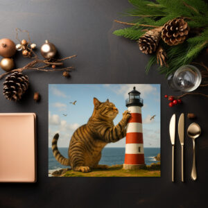 raxxa Premium-Tischset: Mein Lieblingskratzbaum - Katze mit Leuchtturm