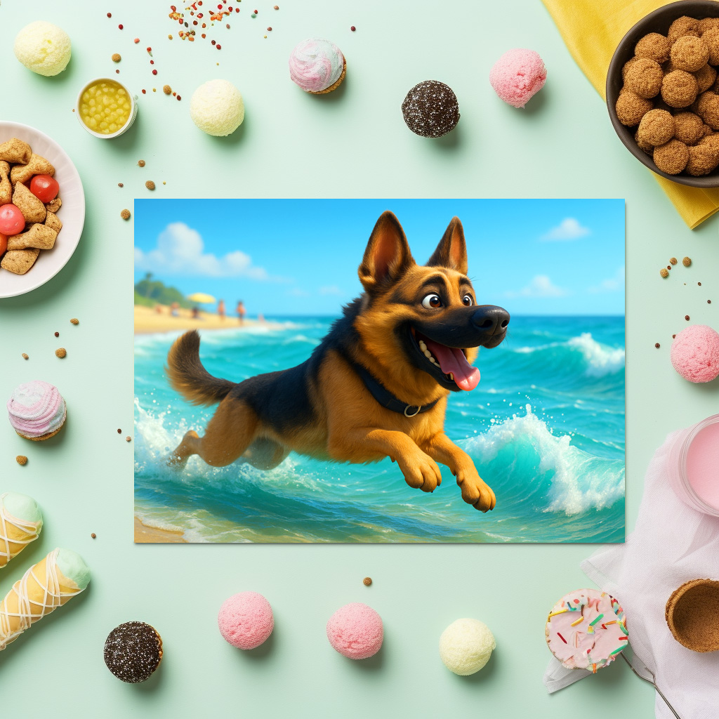 raxxa Premium-Tischset: Schäferhund spielt am Strand - immagine 3