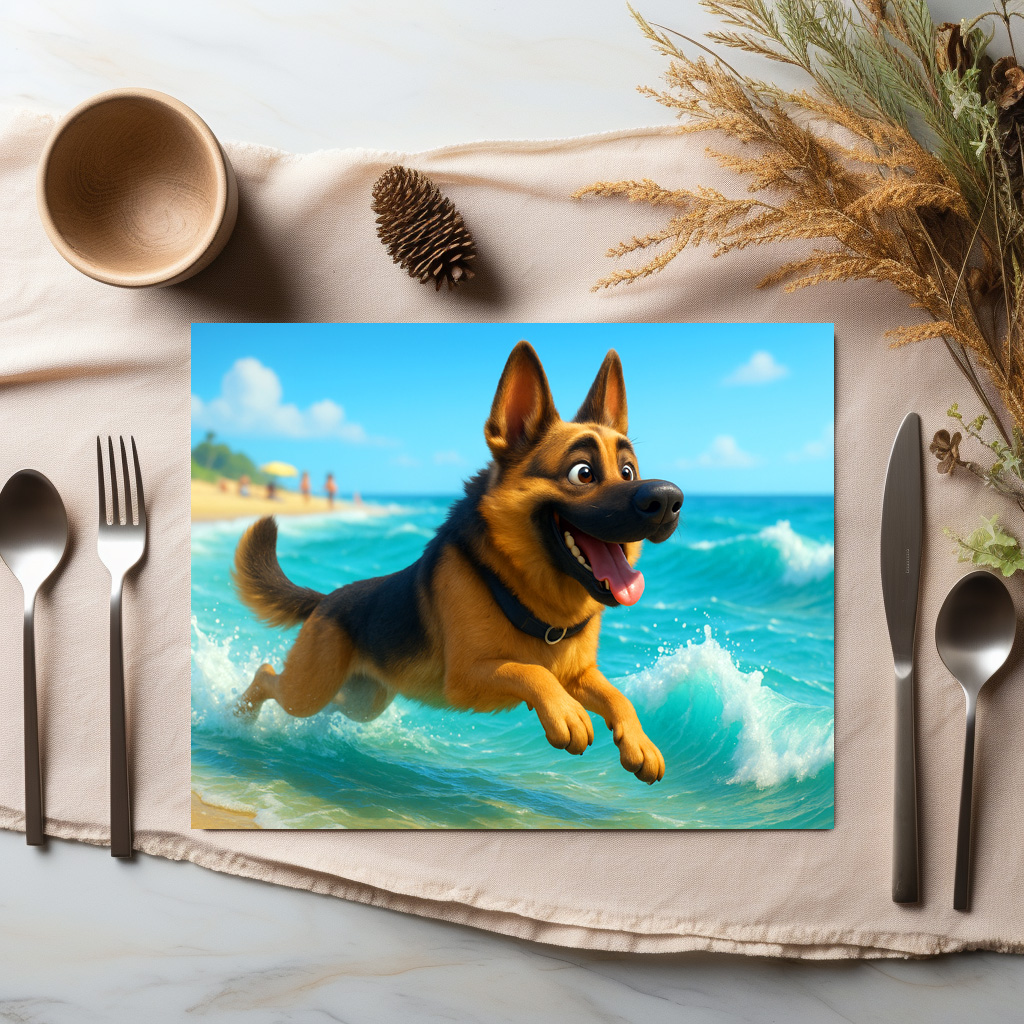 raxxa Premium-Tischset: Schäferhund spielt am Strand - immagine 2