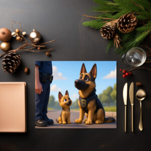 raxxa Premium-Tischset: Schäferhund und Welpe beim Polizeidienst