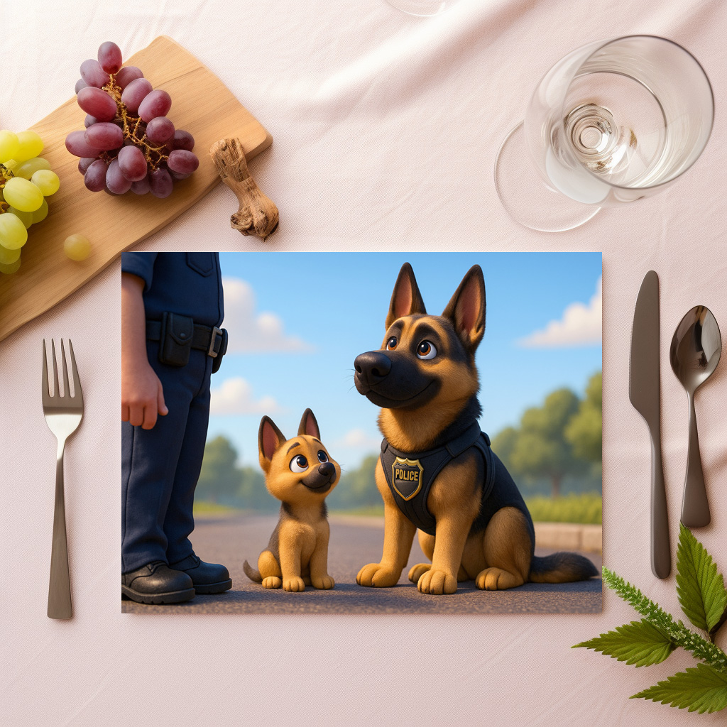 raxxa Premium-Tischset: Schäferhund und Welpe beim Polizeidienst - immagine 2