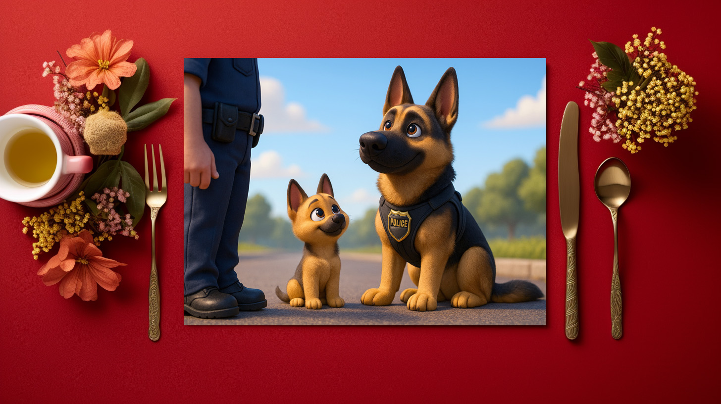 raxxa Premium-Tischset: Schäferhund und Welpe beim Polizeidienst - immagine 3