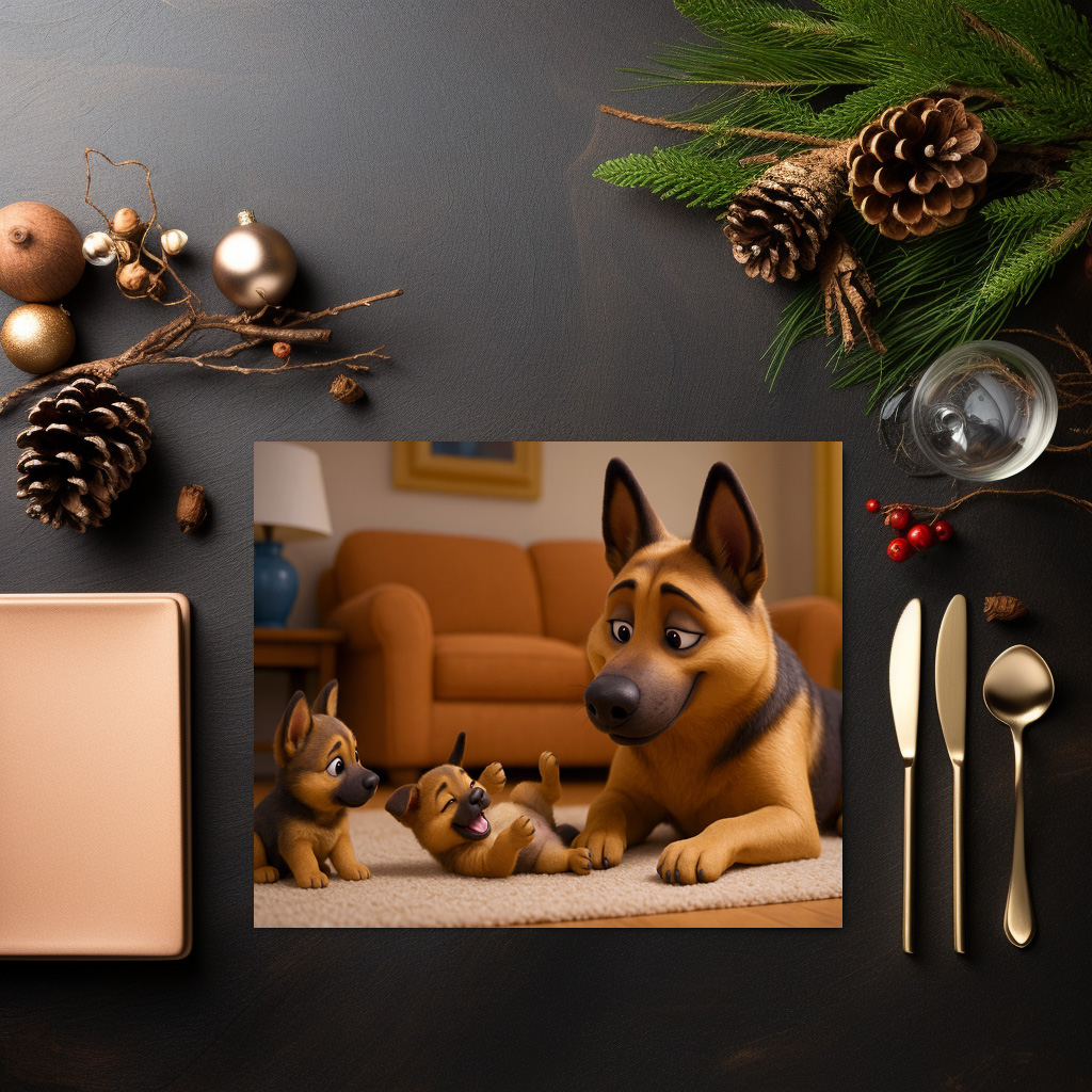 raxxa Premium-Tischset: Schäferhund mit seinen Welpen in der Wohnung - Image 3