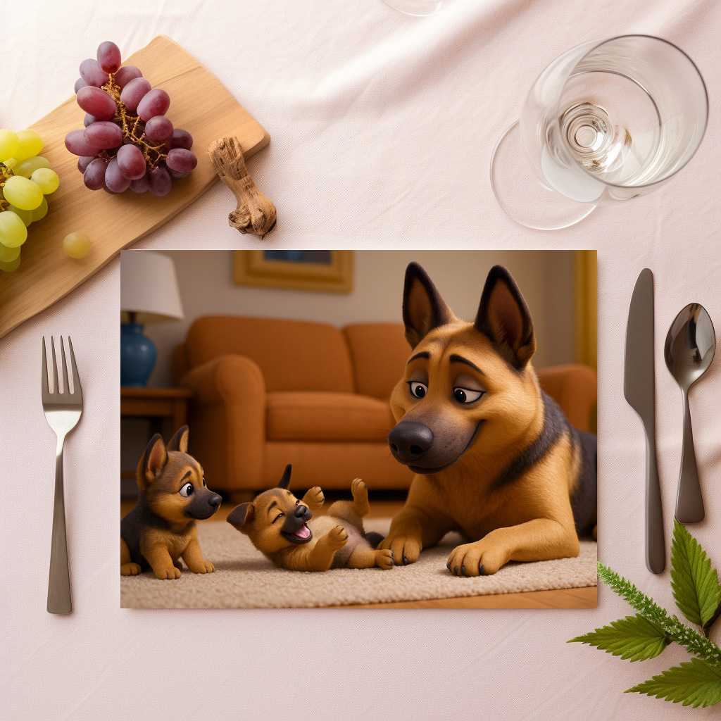raxxa Premium-Tischset: Schäferhund mit seinen Welpen in der Wohnung - Image 2