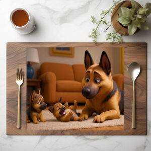 raxxa Premium-Tischset: Schäferhund mit seinen Welpen in der Wohnung