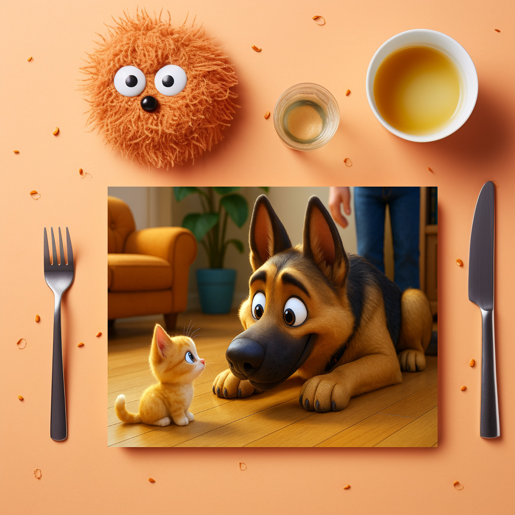 raxxa Premium-Tischset: Oh, ist das ein Haustier für mich? Schäferhund und Kätzchen