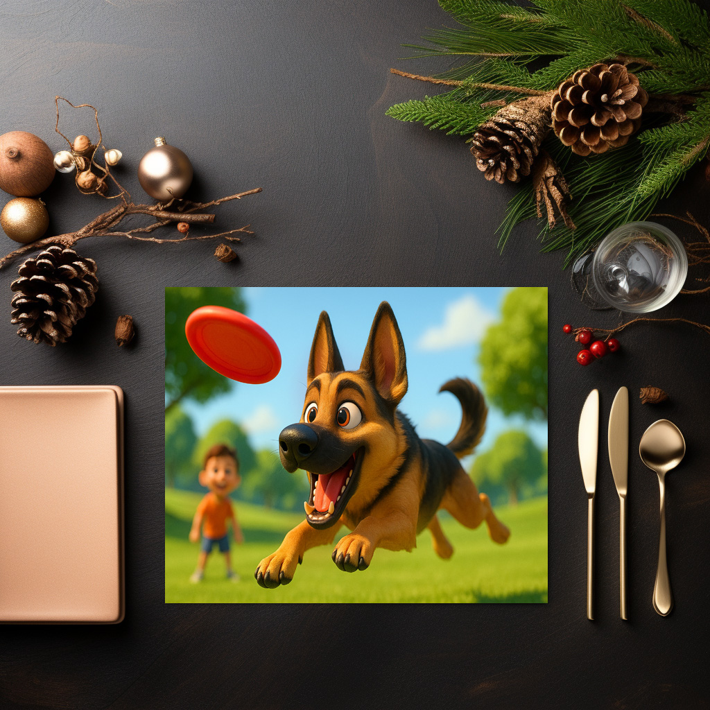raxxa Premium-Tischset: Schäferhund beim Frisbee fangen - immagine 2