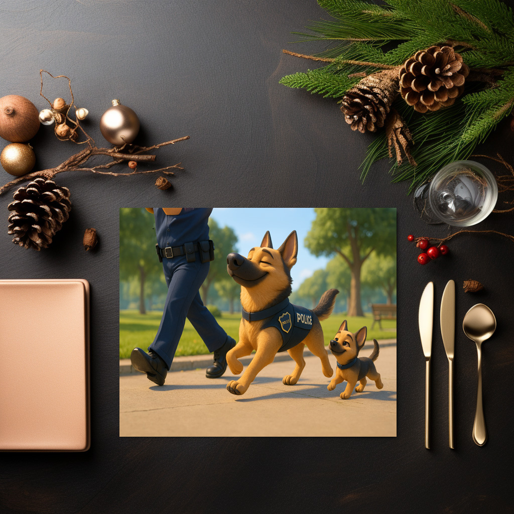 raxxa Premium-Tischset: Stolzer Schäferhund und Welpe beim Polizeidienst - Image 3
