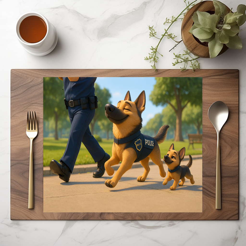 raxxa Premium-Tischset: Stolzer Schäferhund und Welpe beim Polizeidienst - Image 2
