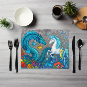 raxxa Premium-Tischset: Wasserdrache und Seepferdchen-Einhorn - mystische Wesen