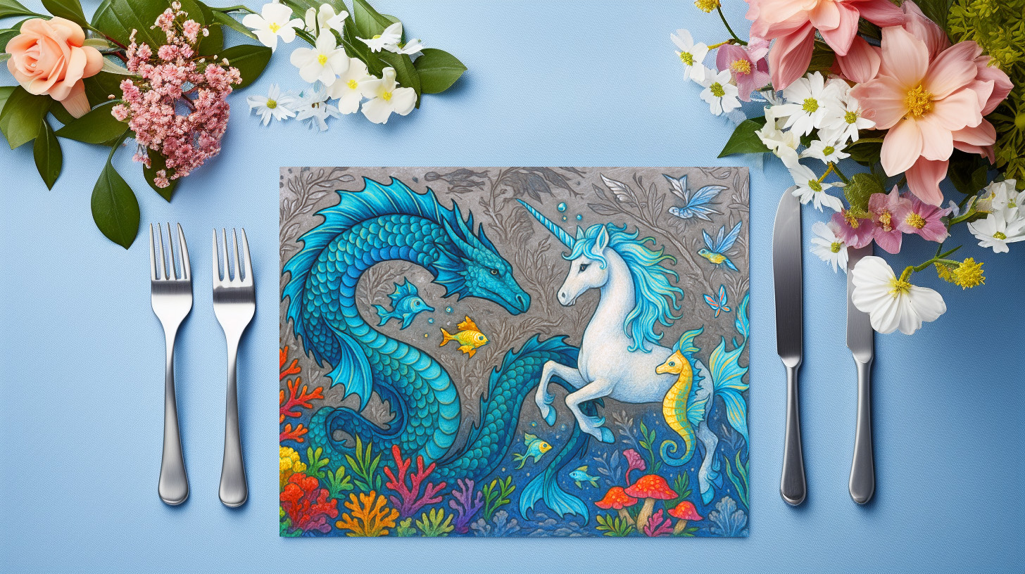 raxxa Premium-Tischset: Wasserdrache und Seepferdchen-Einhorn - mystische Wesen – Bild 3