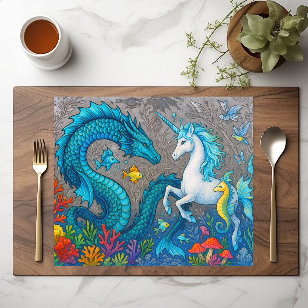 raxxa Premium-Tischset: Wasserdrache und Seepferdchen-Einhorn - mystische Wesen – Bild 2