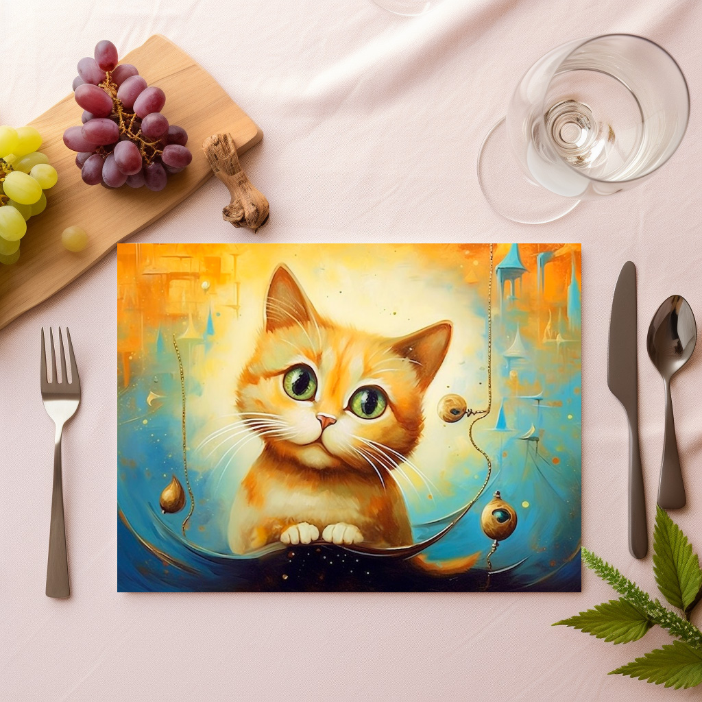 raxxa Premium-Tischset: Fröhliche Katzenkunst im Stil von Salvador Dali