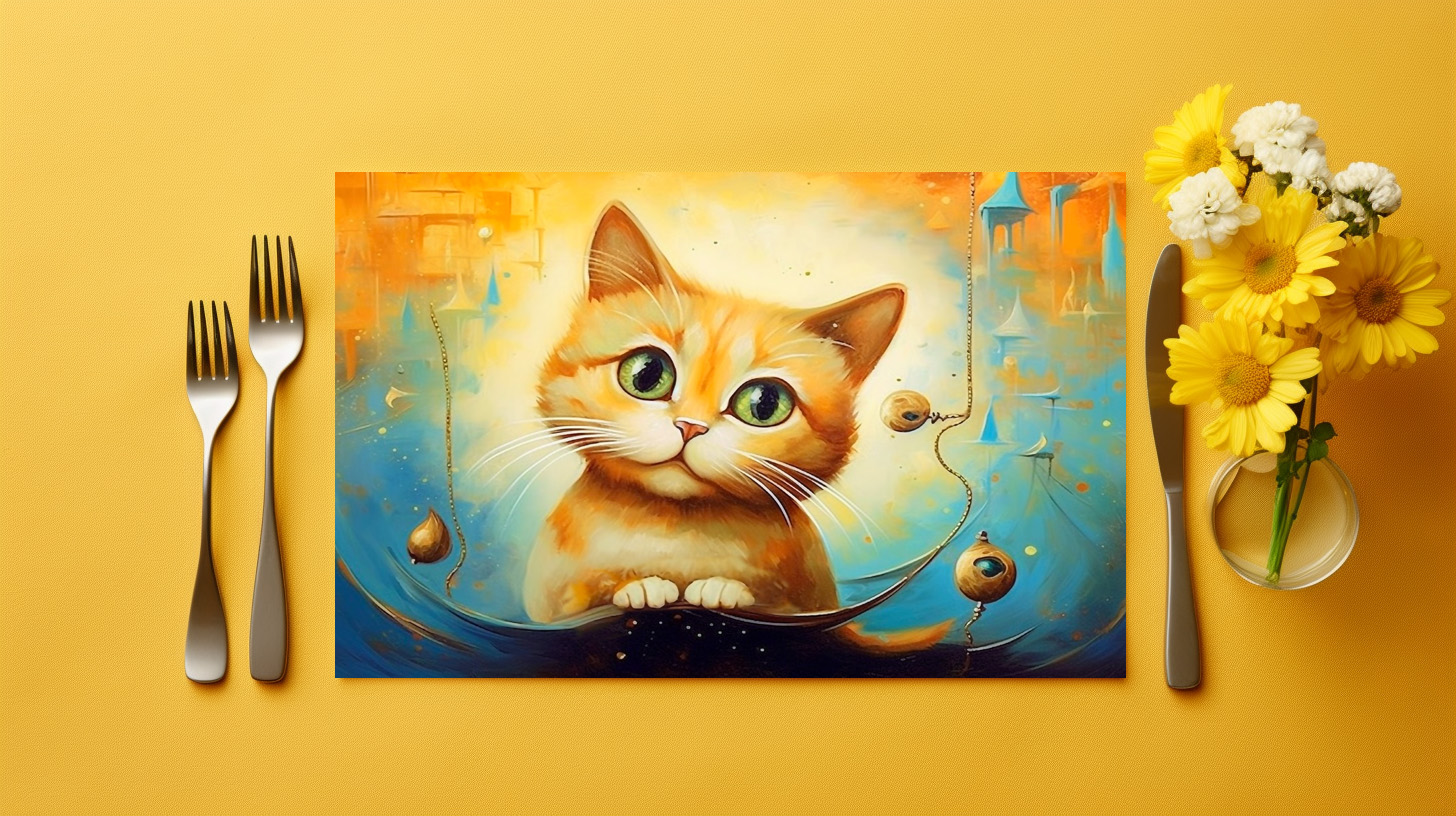raxxa Premium-Tischset: Fröhliche Katzenkunst im Stil von Salvador Dali – Bild 2