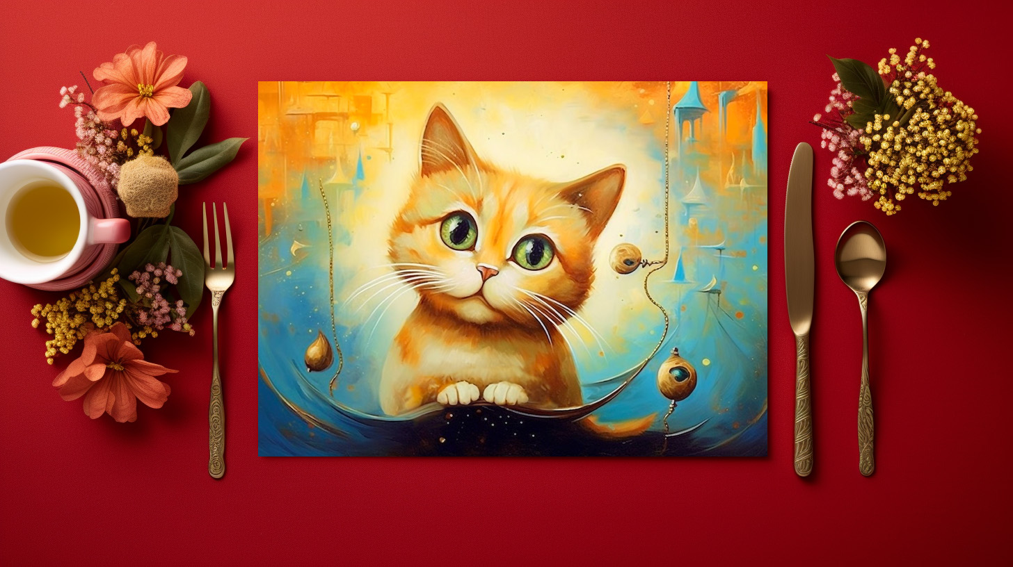 raxxa Premium-Tischset: Fröhliche Katzenkunst im Stil von Salvador Dali – Bild 3