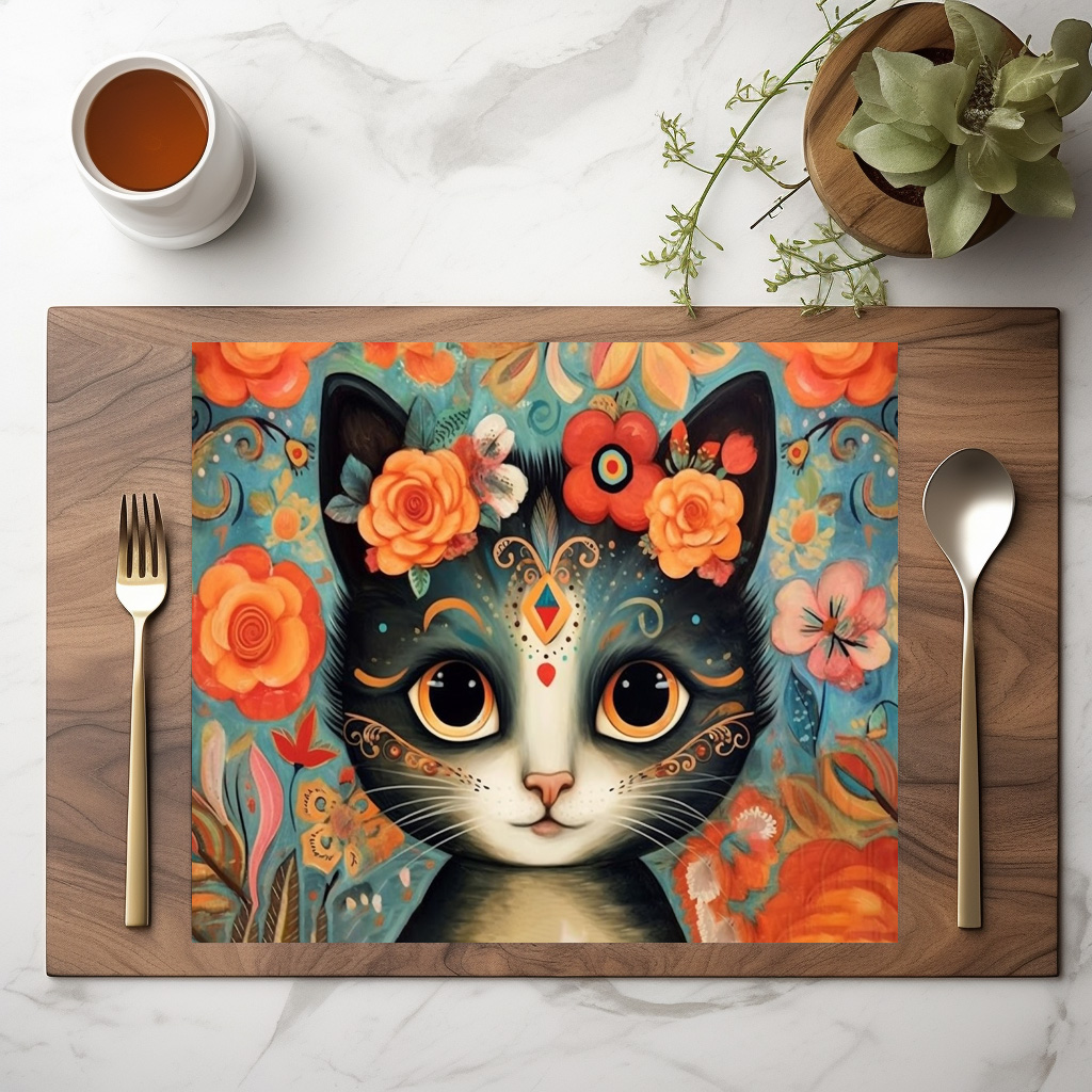 raxxa Premium-Tischset: Fröhliche Katzenkunst Im Stil von Frieda Kahlo – Bild 3